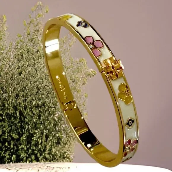 TORY BURCH MULTICOLORED FLOWERS LACQUERED BRACELET - Picture 2 of 4